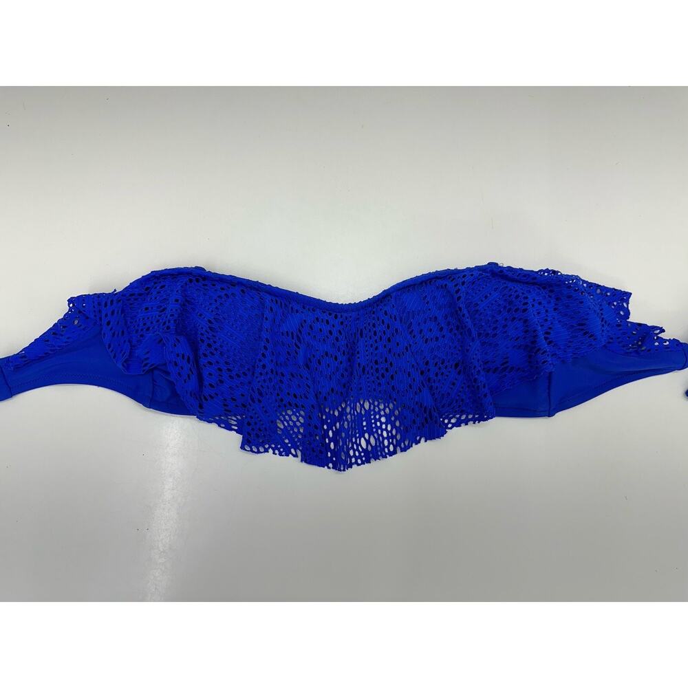 American Eagle Womens Swimsuit Medium Blue Bandeau Bikini Top Crochet Layover